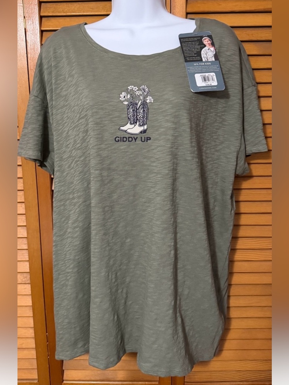 Life Is Good NEW Olive Green 'Giddy Up' Short Sleeve Cotton Tee size XL